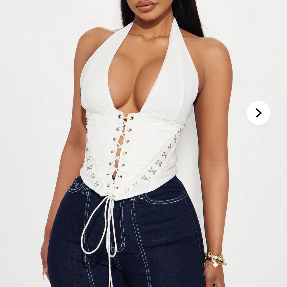 Fashion Nova White Lace-Up Halter Top